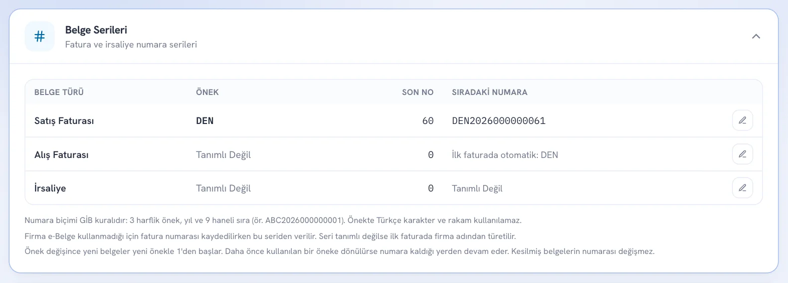 Belge Serileri kartı
