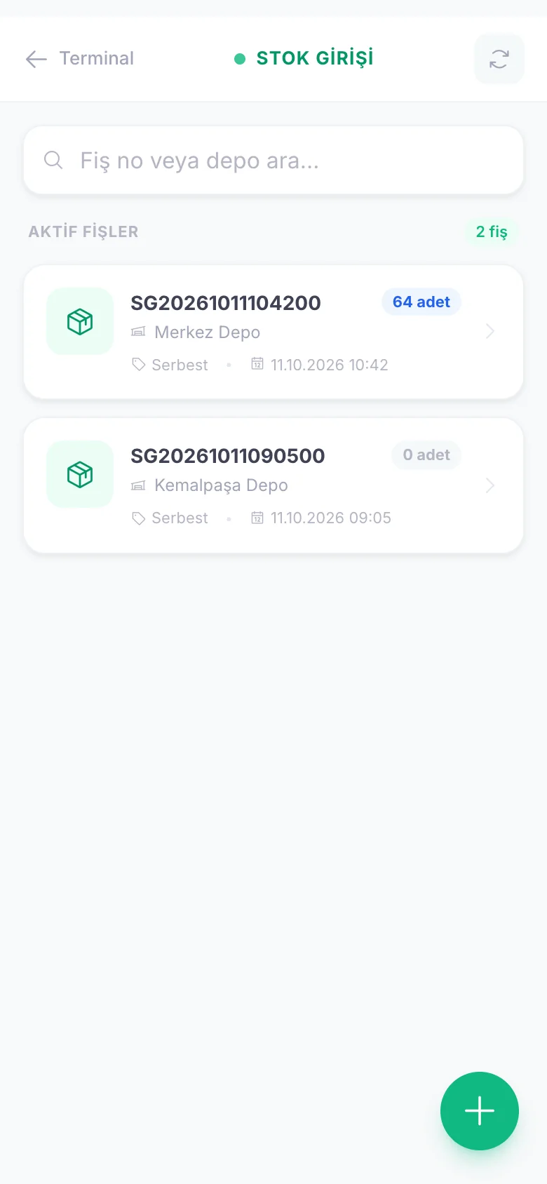 Stok girişi fişleri