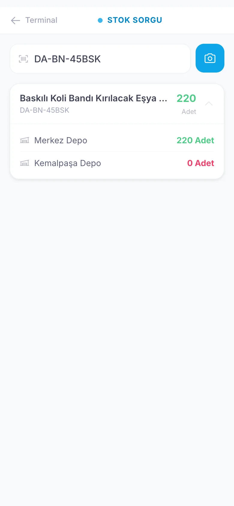 Stok Sorgu ekranı