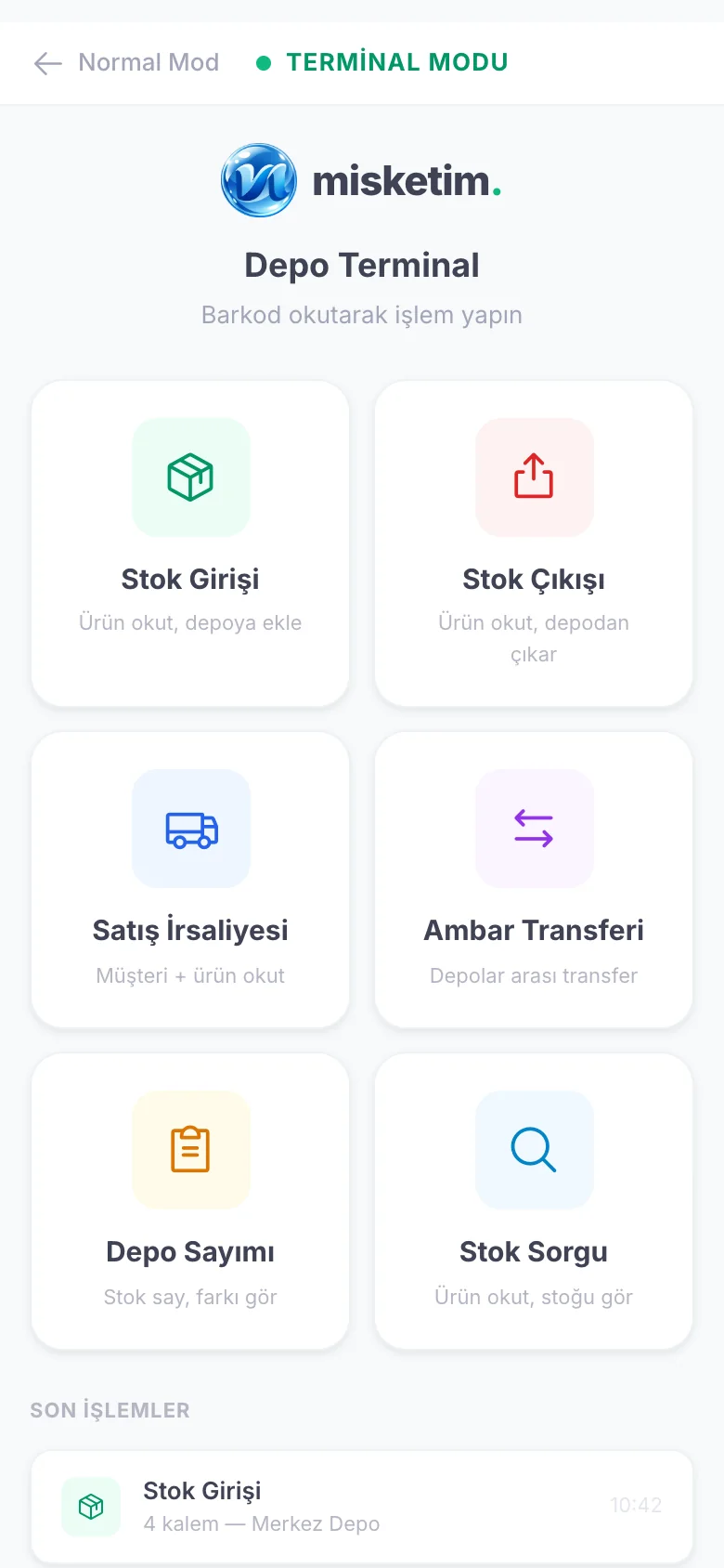 Depo Terminal ana ekranı