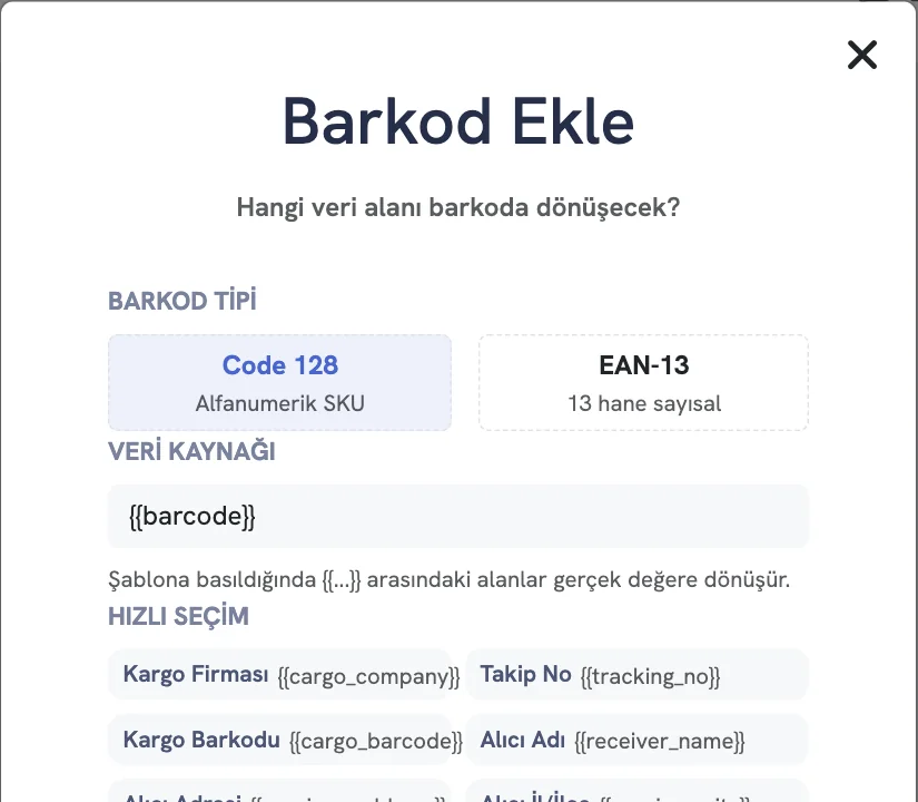 Barkod Ekle penceresi