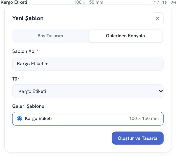 Yeni Şablon penceresi: galeriden kopyala